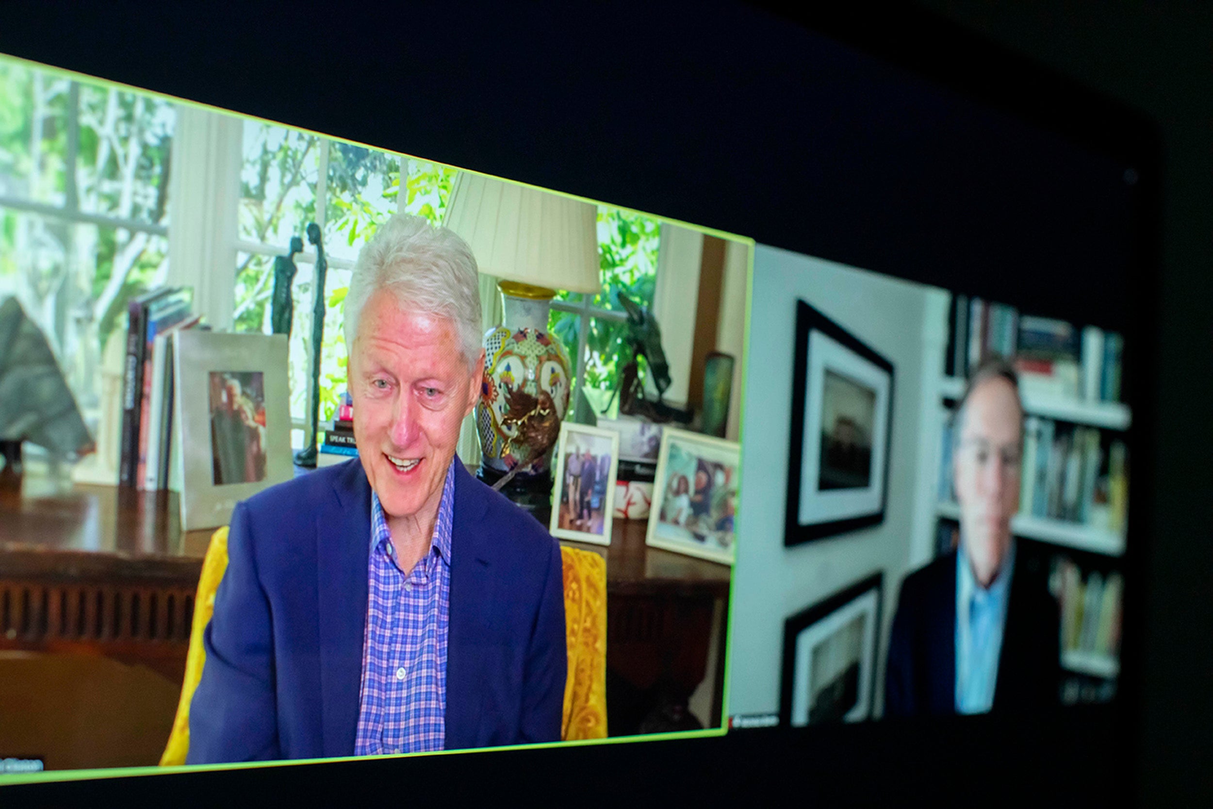Bill Clinton and Nick Burns on Zoom.