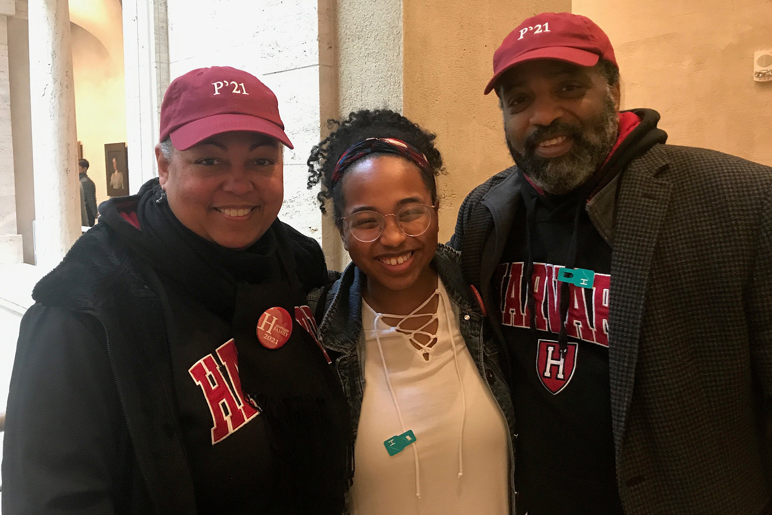 Davis and her parents during Harvard’s Junior Parents Weekend.