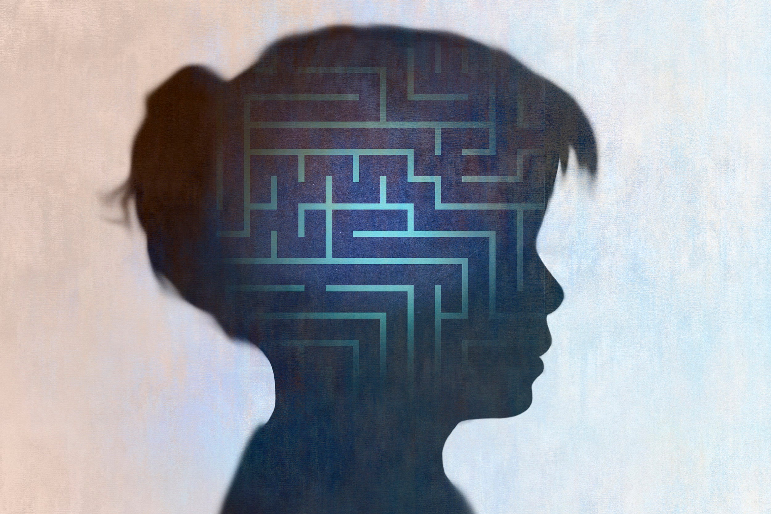Illustration with a maze representing a child's brain.