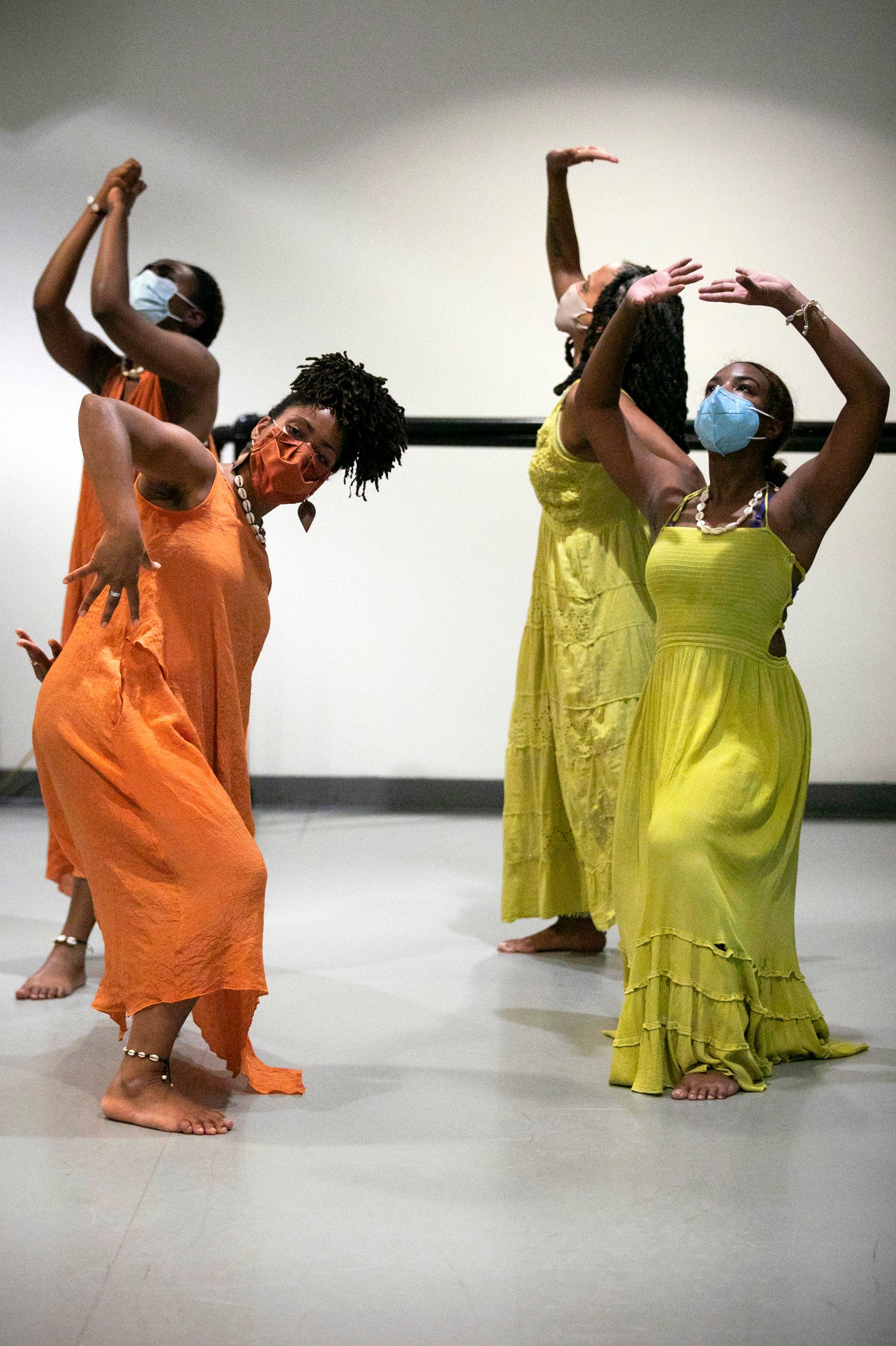 Dancers Patricka James (from left), Jenny Oliver, Toni Singleton, and Imani Deal are pictured during rehearsal.