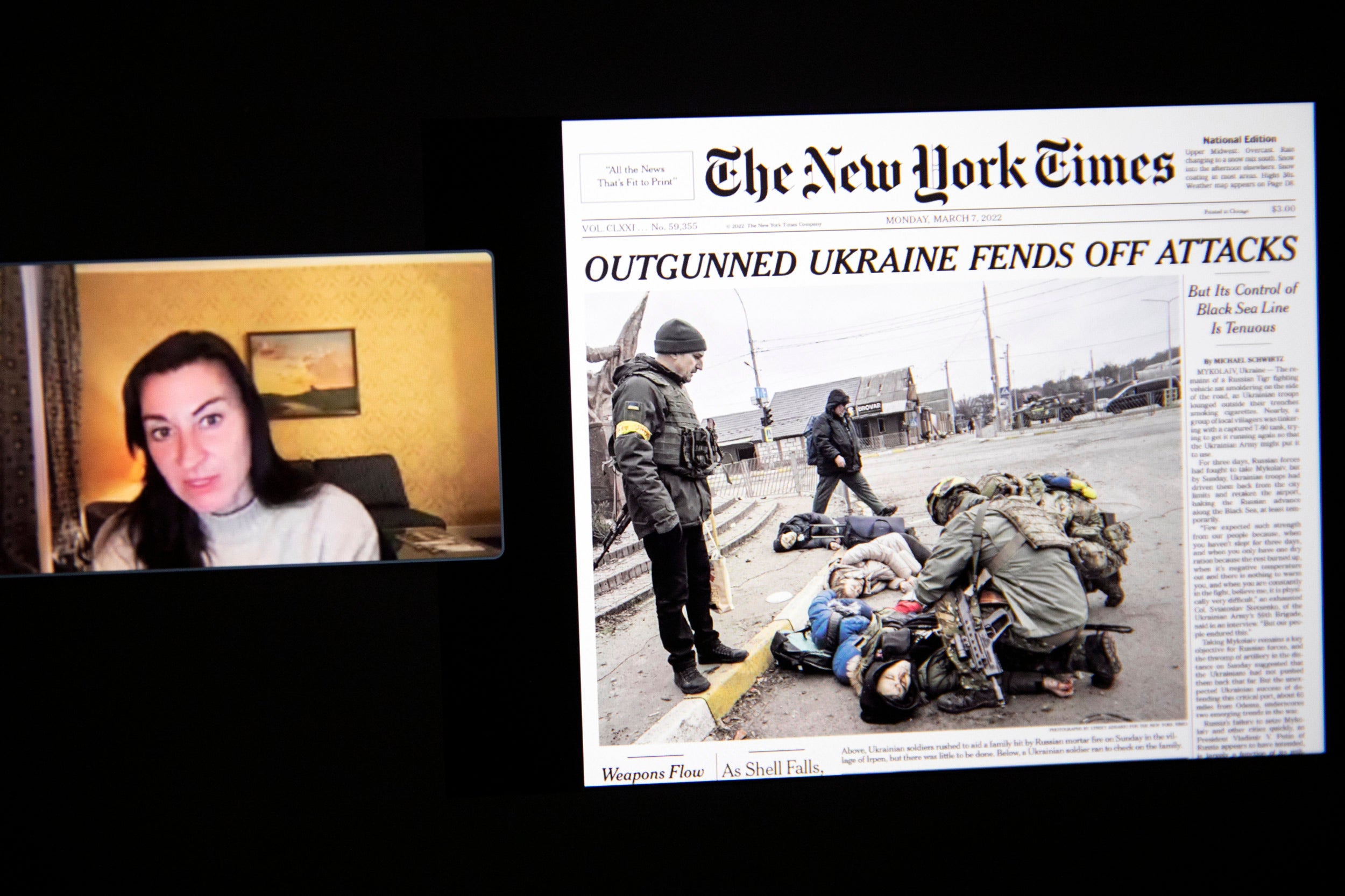 Lynsey Addario (left) shares her photograph from Ukraine that ran on the cover of the New York Times