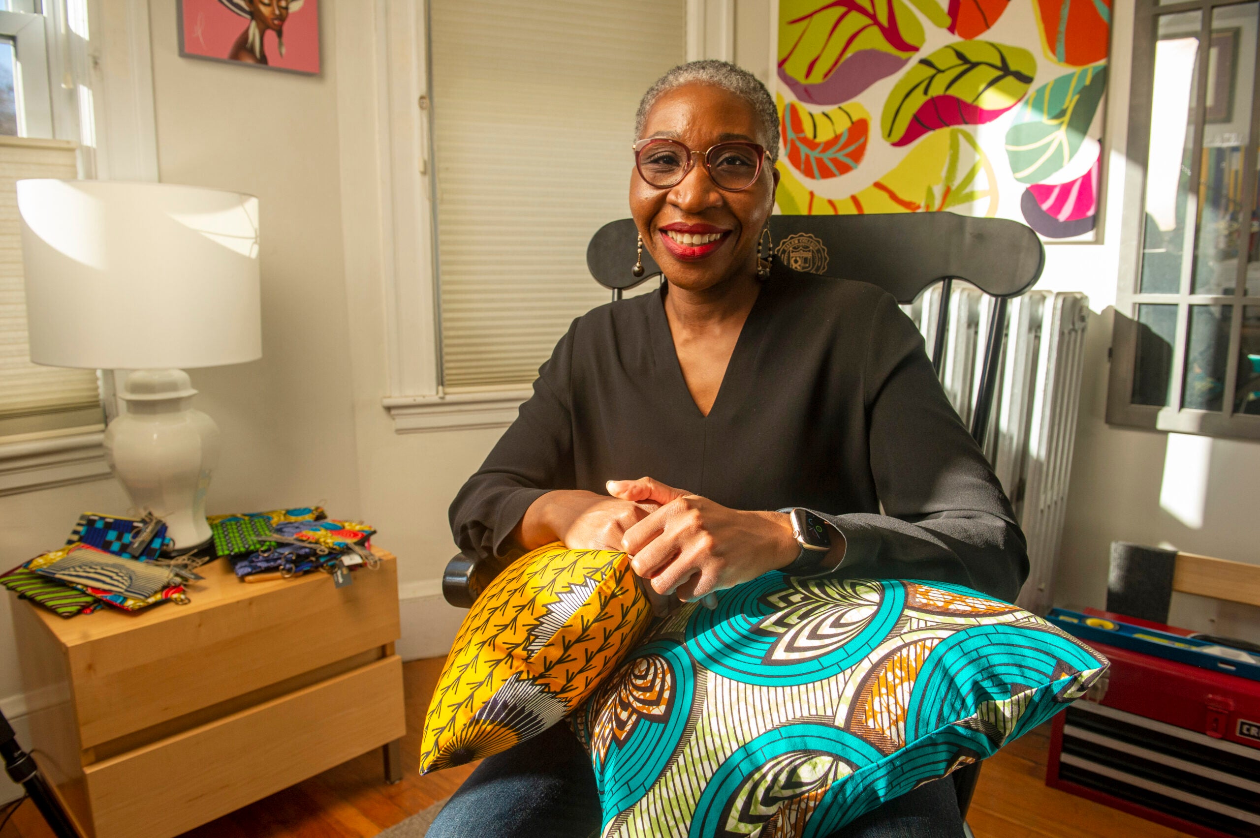 Oyinda Oyelaran with her Nigerian pillows