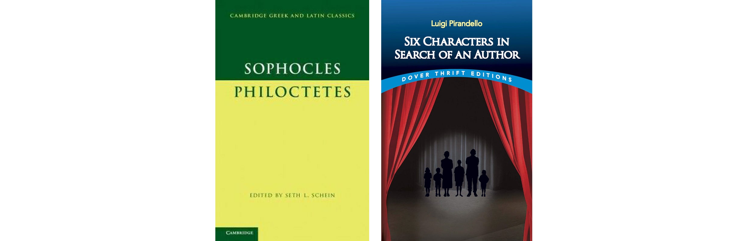 Book cover: "Philoctetes" and "Six Characters in Search of an Author."