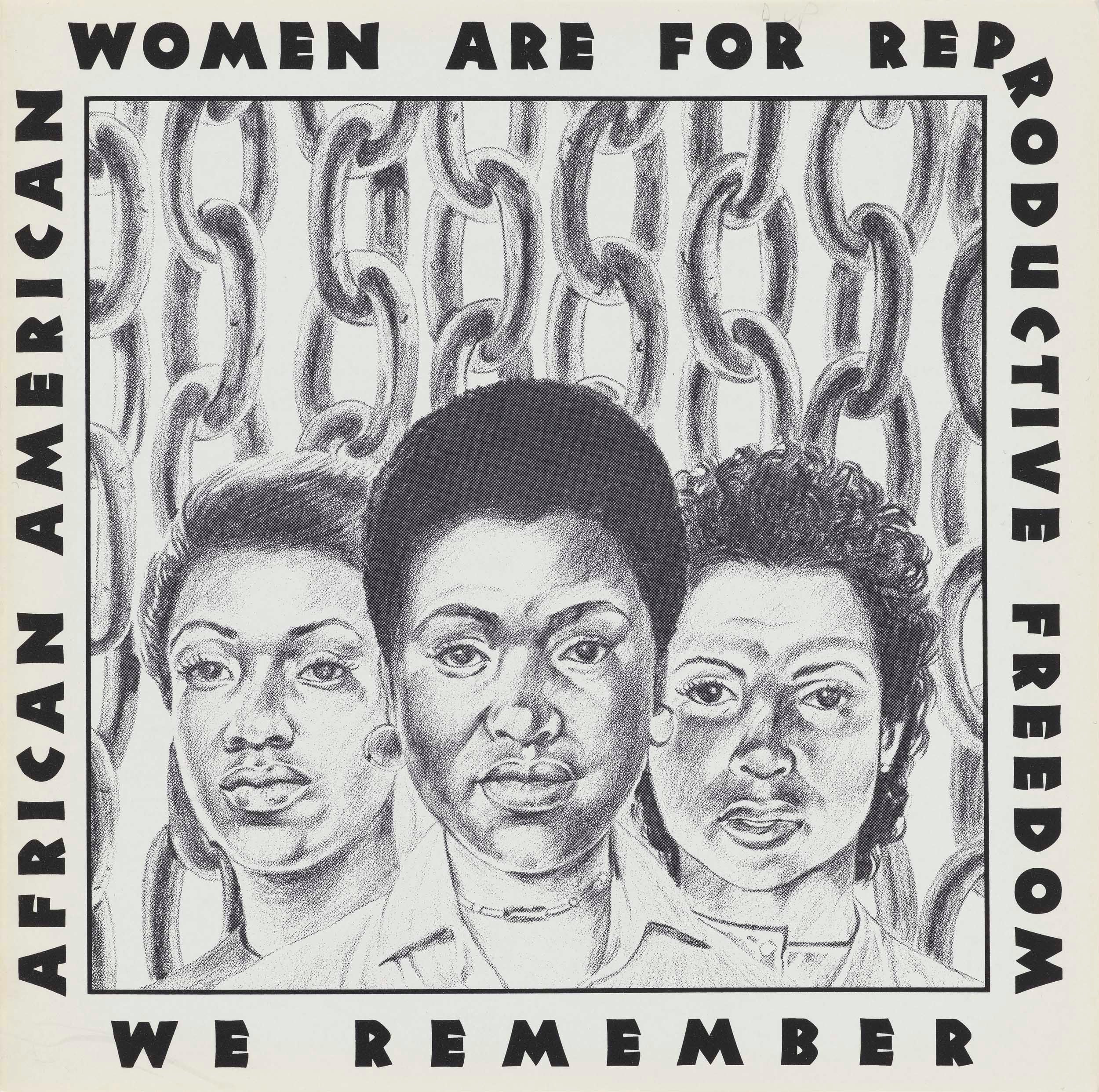 Cover of archival political brochure from exhibition: "African American women are for reproductive freedom. We remember."