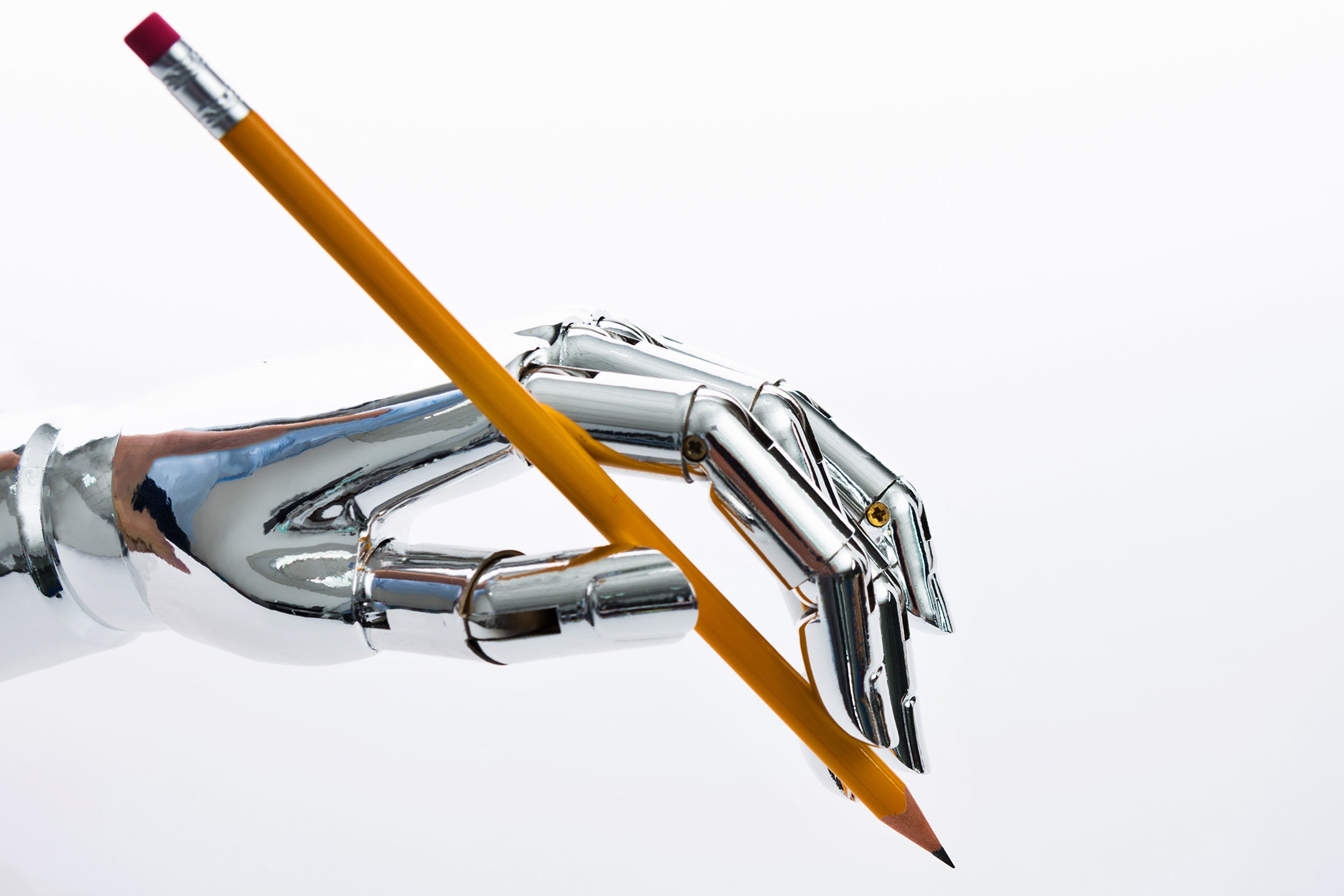 Illustration of robot holding a pencil.