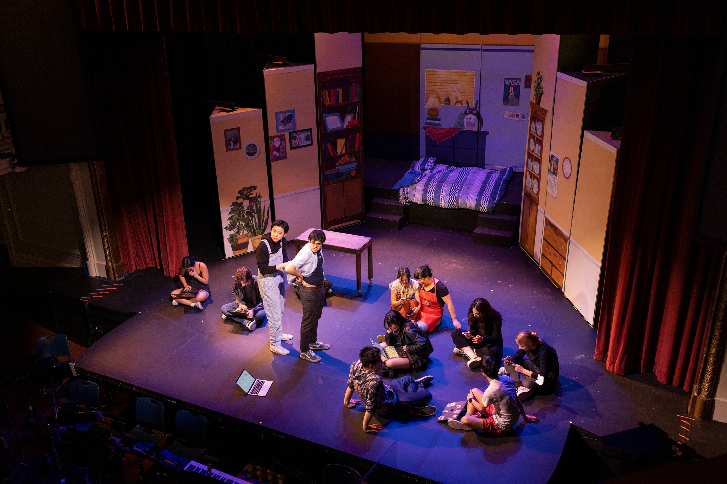Overhead stage view of "OUT" at Aggassiz Theater.