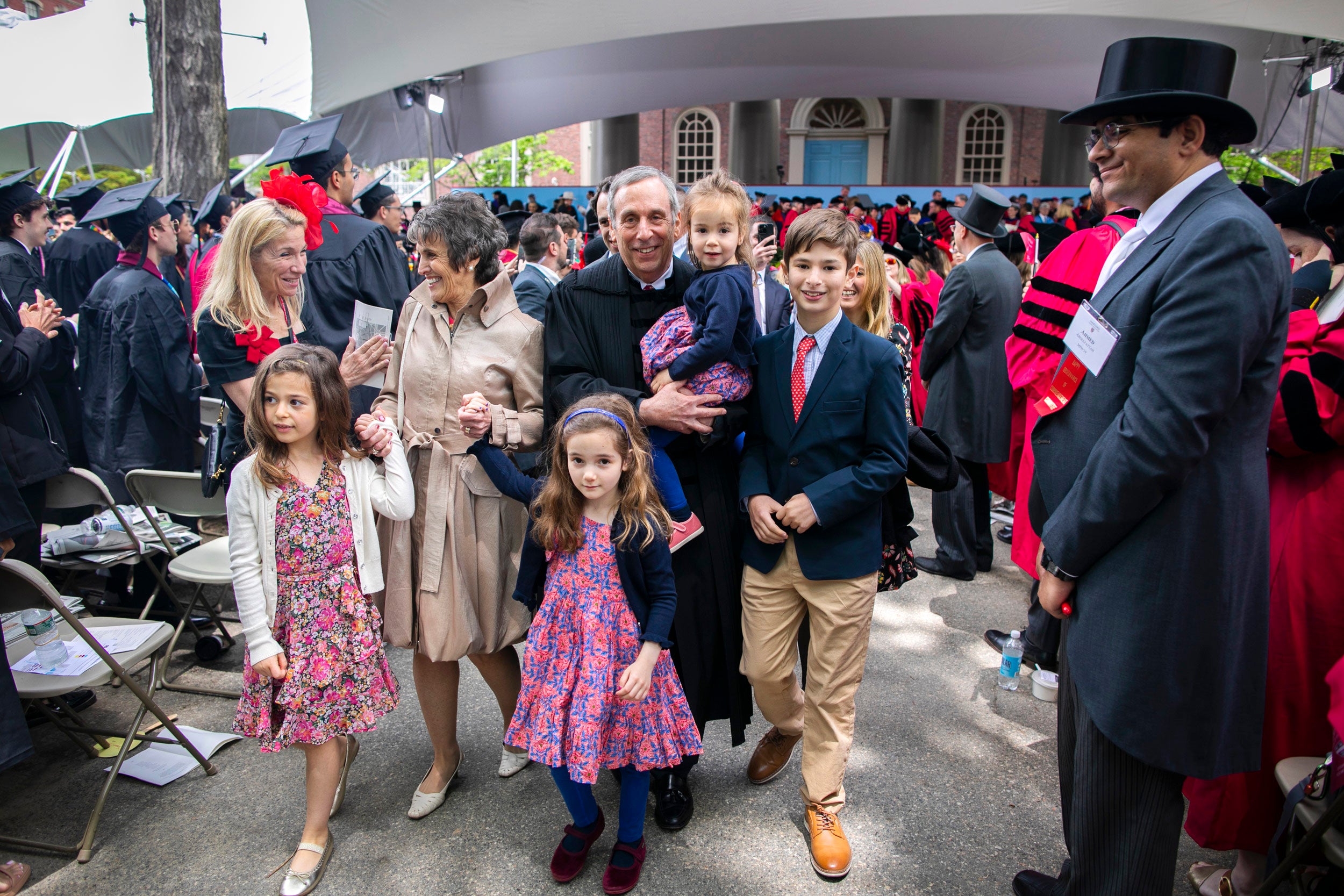 The Bacows and their grandchildren enjoy one last Commencement with Larry at the helm.