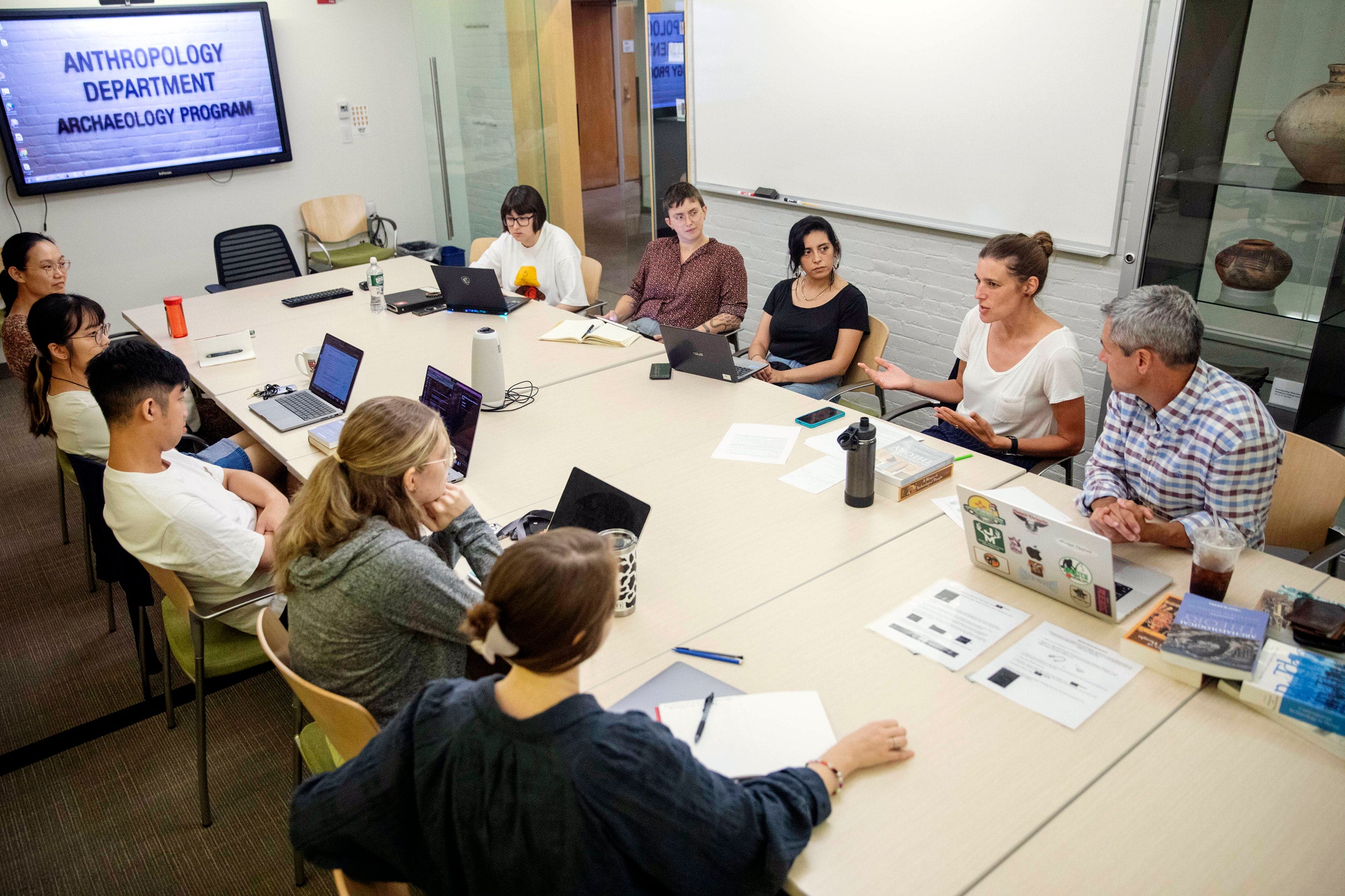 Amy E. Clark, assistant professor of Anthropology, and Matthew Liebmann, Peabody Professor of American Archaeology and Ethnology, team up to teach “Archaeological Method and Theory” in the Peabody Museum.