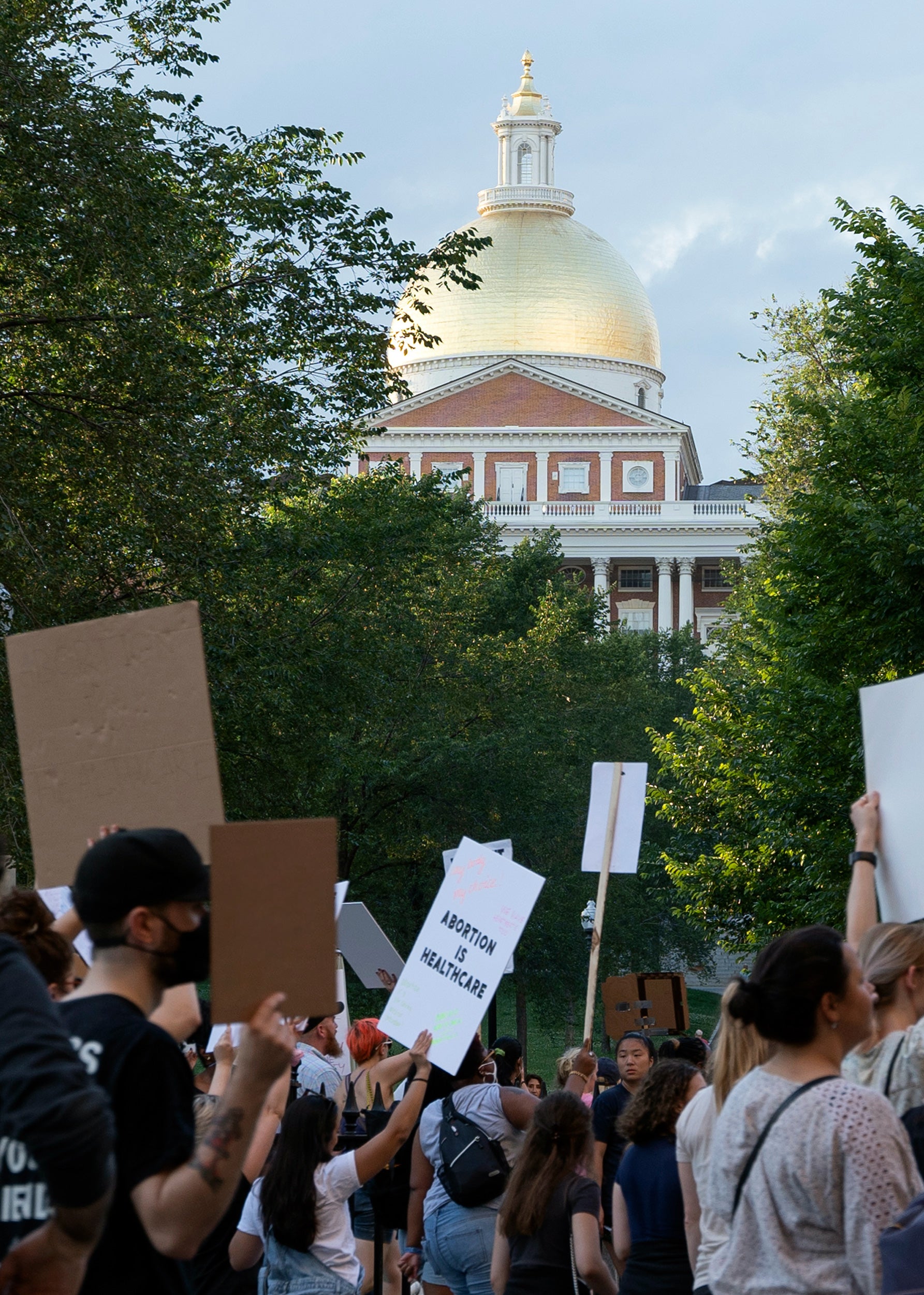 Demonstrations outside Massachusetts Statehouse after Supreme Court overturns Roe V. Wade.