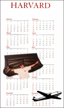 illustration of calendar with airplane and student carrying a