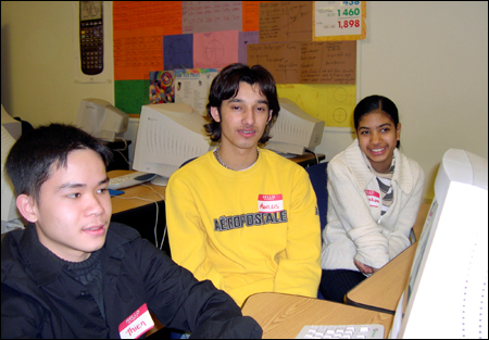 Brighton High students Thien Phan (from left), Marcos Posada, and Columbia