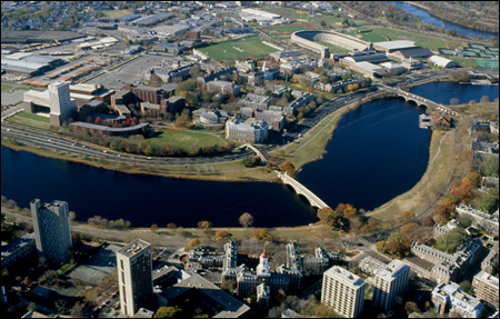 aerial view of Allston, the