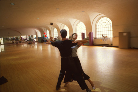 Gamze Dinckok '04 and Ryan Brown '04 practice their ballroom dance routine at the