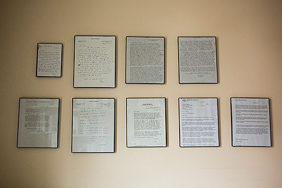 In lieu of diplomas and awards, Gardner lines his office walls with memorable letters and other reminders of his mentors and academic friends.