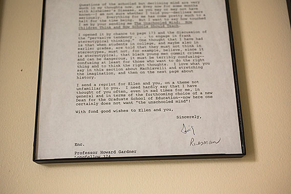 Another framed letter is from celebrated sociologist David Riesman, author of “The Lonely Crowd” and an important Harvard influence.