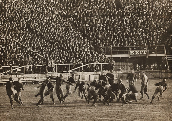 Harvard's Charles Brickley kicks the first goal during the 1912 Harvard-Yale game at New Haven, Conn. Courtesy of Harvard University Archives