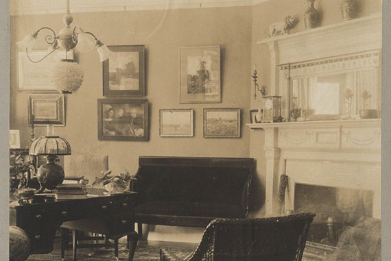 One view of a typical undergraduate room, circa 1910. Electric lights were installed in Harvard Yard during the Class of 1914 era. Photo courtesy of Harvard University Archives