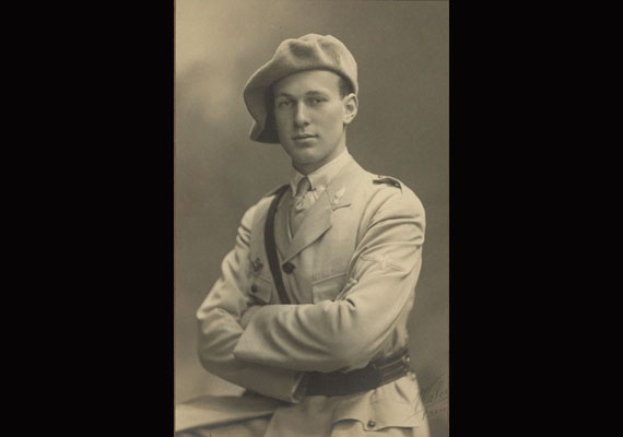 Ronald Wood Hoskier 1918/1919 (war degree), a fighter pilot with France’s Lafayette Escadrille. He was killed in action in 1917, shortly after his 21st birthday. He father wrote, “no more spotless life has been offered for humanity.” Courtesy of Harvard University Archives