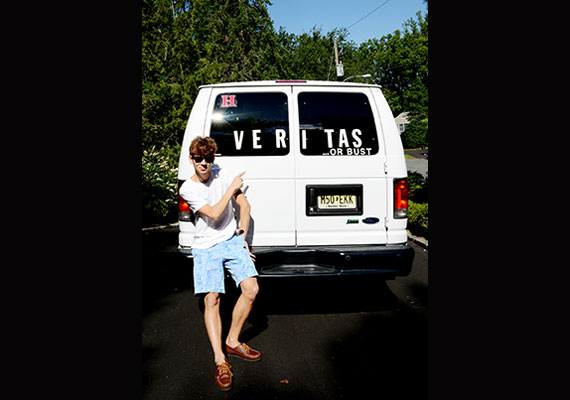 Matthew DeShaw traveled to Harvard in this Veritas decorated van.  Photos by Matthew DeShaw