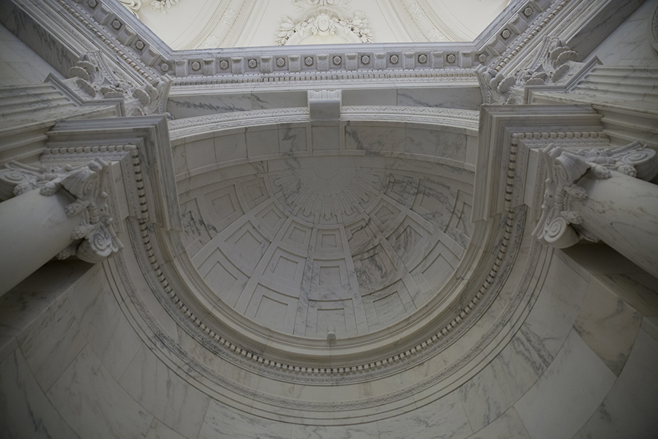 Up, up, up in the rotunda outside the Harry Elkins Widener Memorial Library.