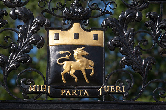 A detail from the gate at the newly renovated Dunster House. Photos by Jon Chase/Harvard Staff Photographer