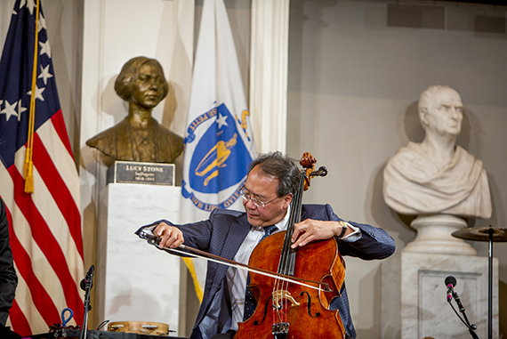 Yo-Yo Ma and the Silk Road Ensemble opened the evening of discussion on a musical note. Rose Lincoln/Harvard Staff Photographer