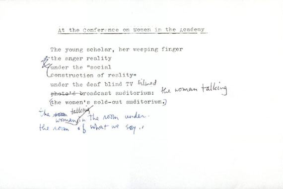 "At the Conference on Women in the Academy" (draft) by Jean Valentine, 2000. Courtesy of Schlesinger Library