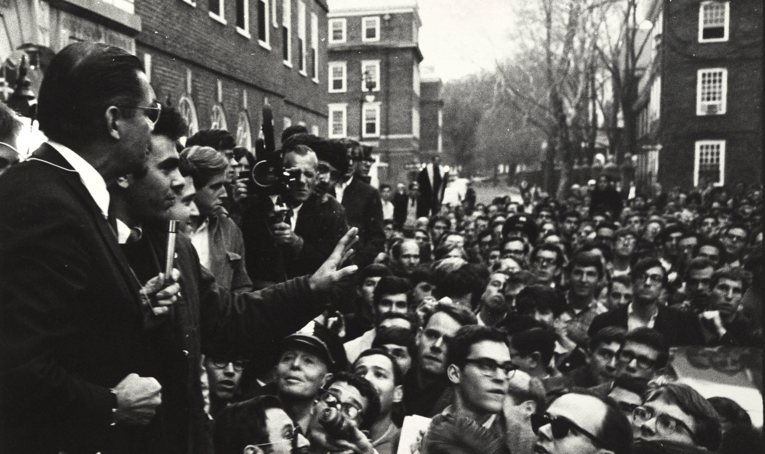 Harvard students protest Defense Secretary Robert McNamara’s visit Nov. 7, 1968.