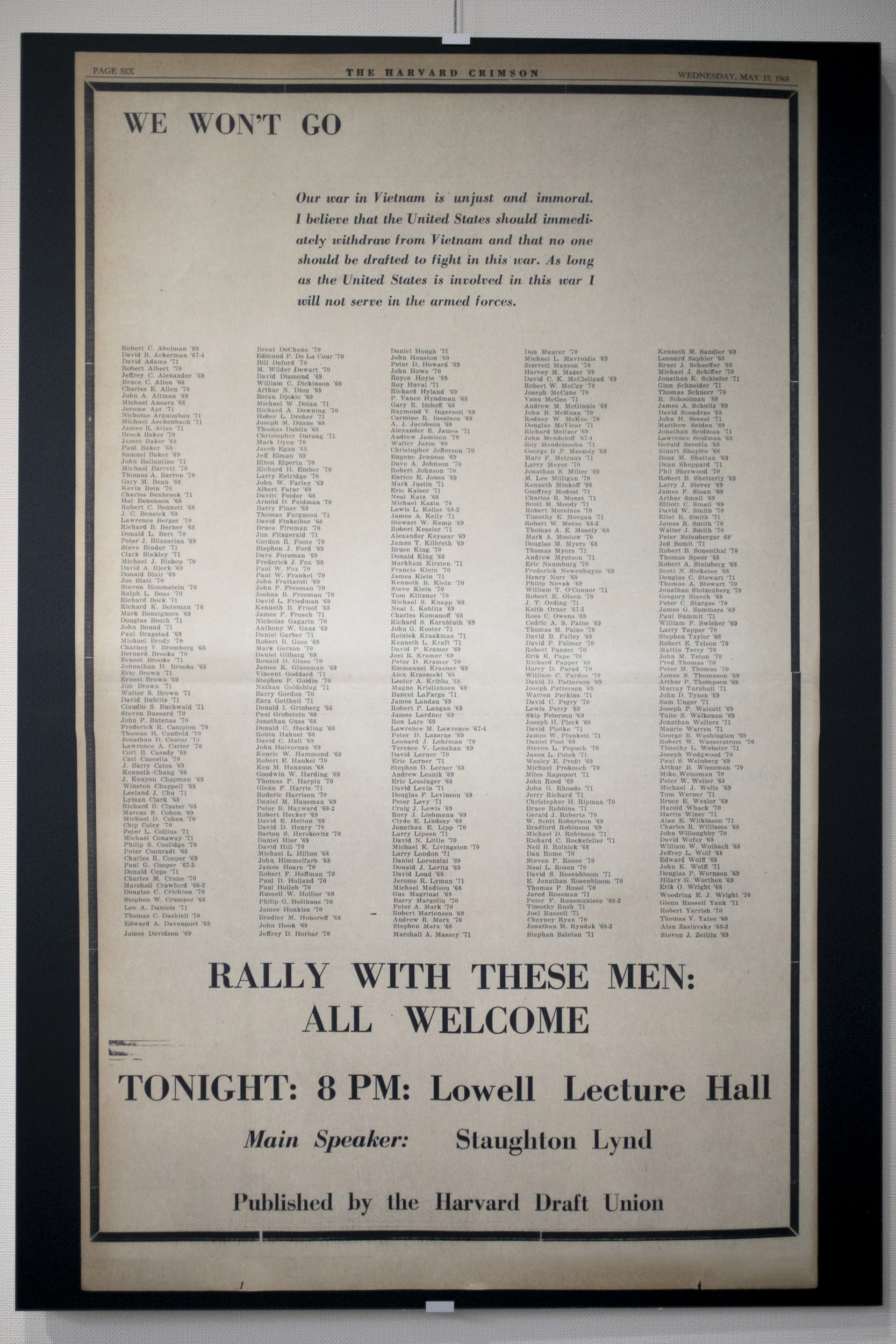 List of Harvard draft protesters in 1968.