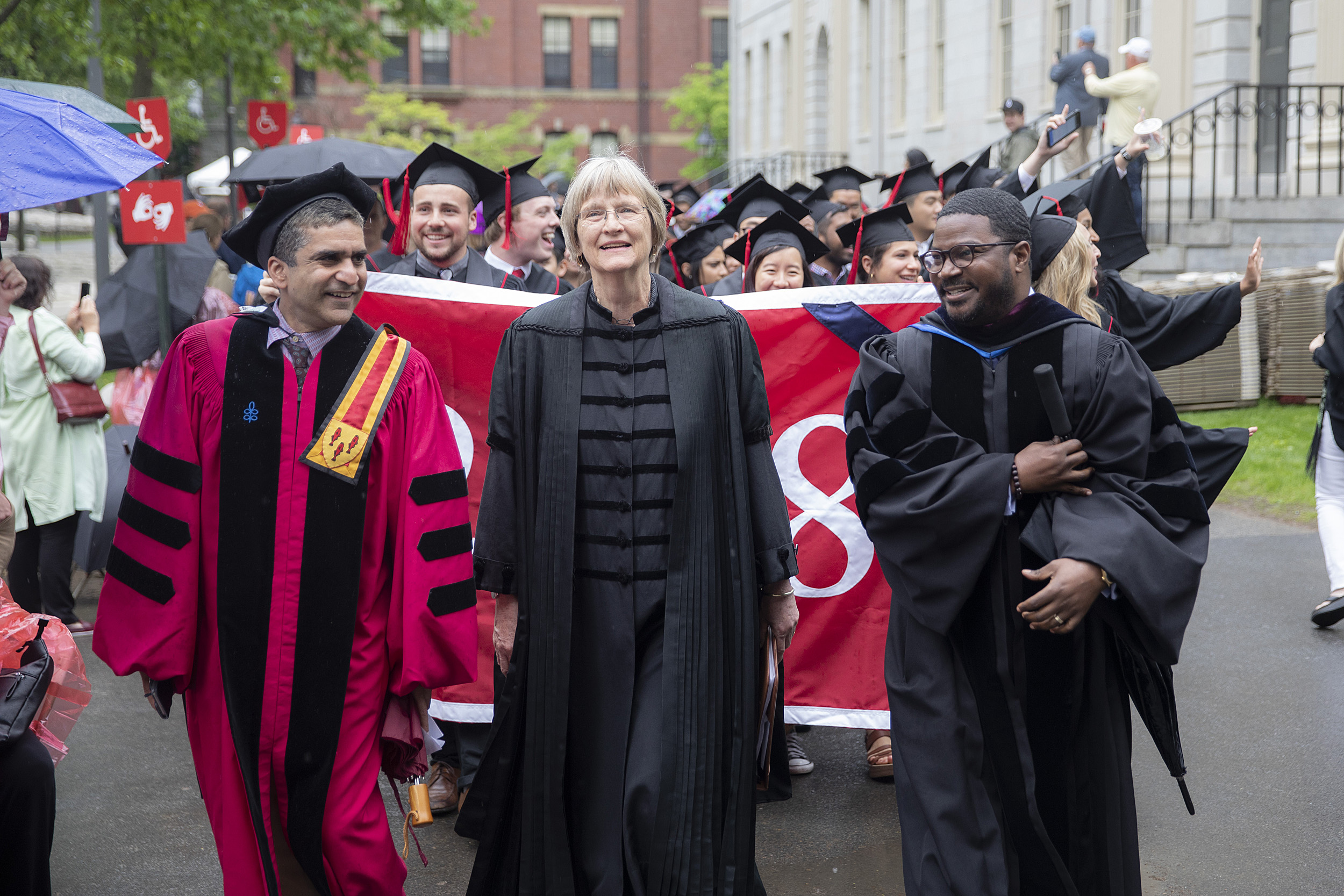 Drew Faust leads baccalaureate procession to Memorial Church.