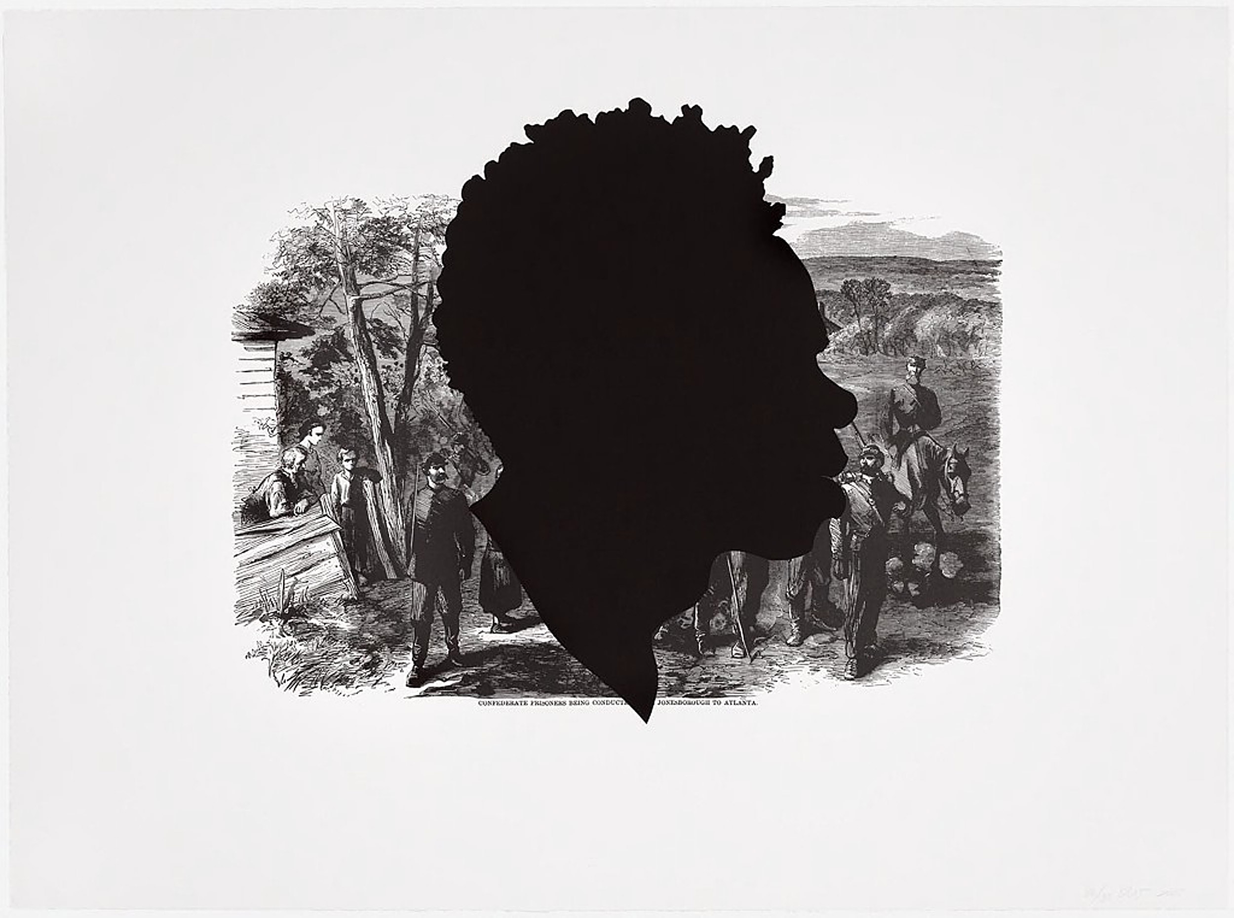 "Confederate Prisoners being Conducted from Jonesborough to Atlanta," offset lithograph and screenprint by Kara Walker.
