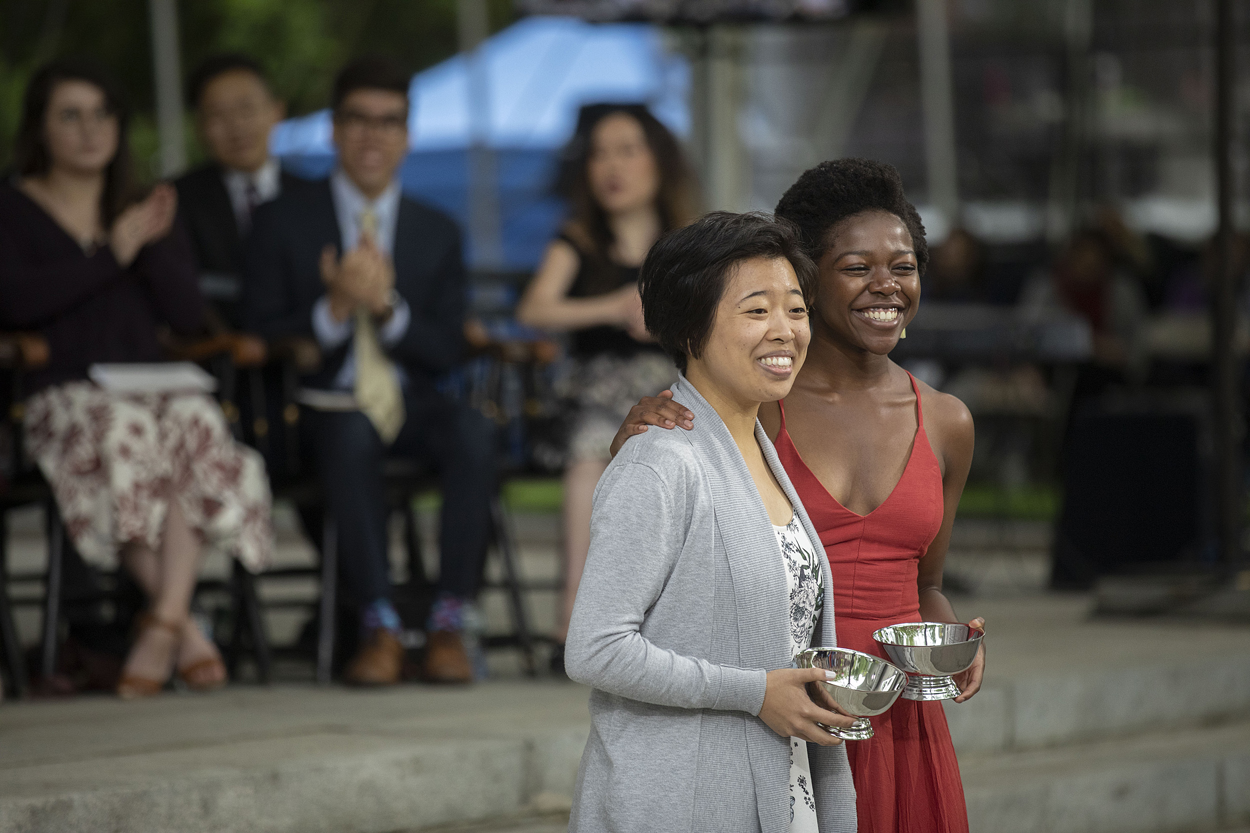 Sally Chen (left) and Jessica Ekeya pose with their awards