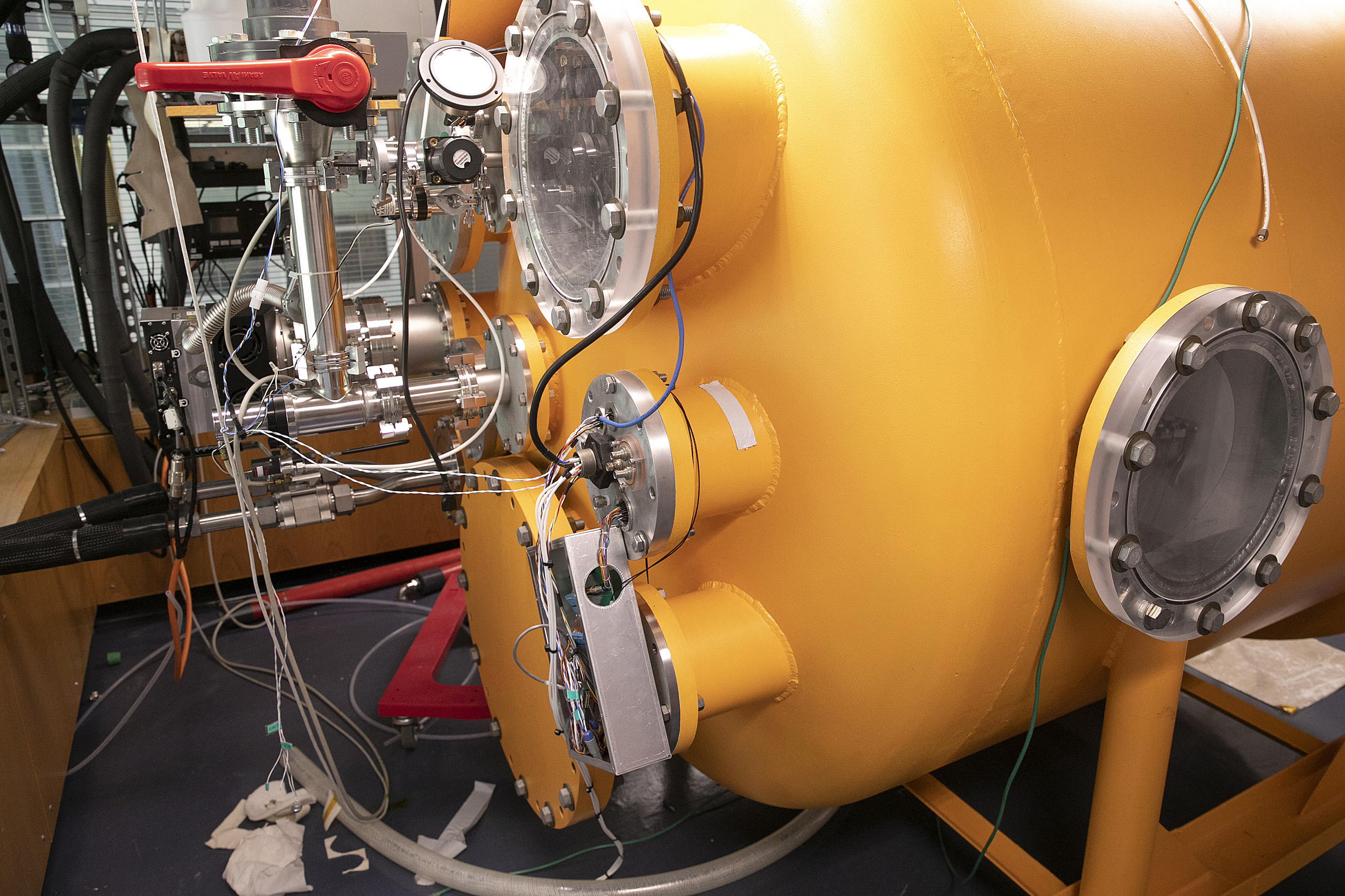 A thermal vacuum chamber used to simulate temperatures and air pressure at higher altitudes.