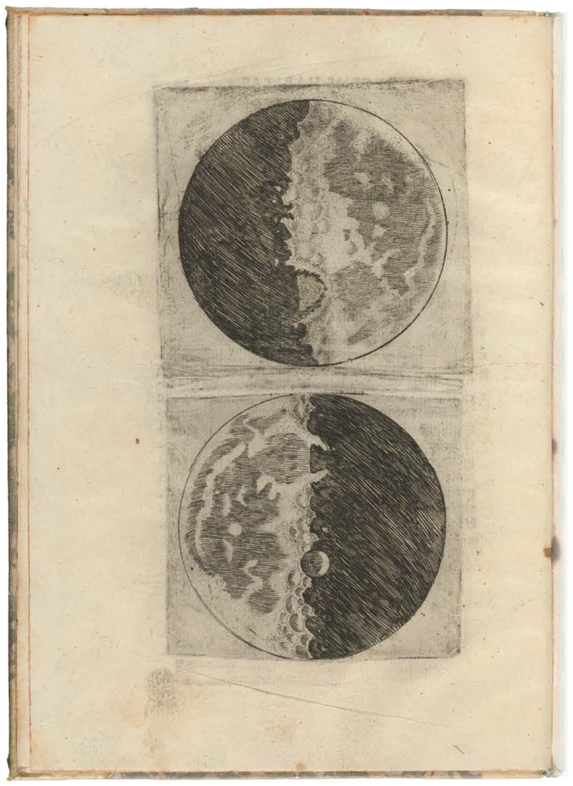 Page from Galileo’s “Siderius Nuncius” shows first images of the moon as observed through a telescope.