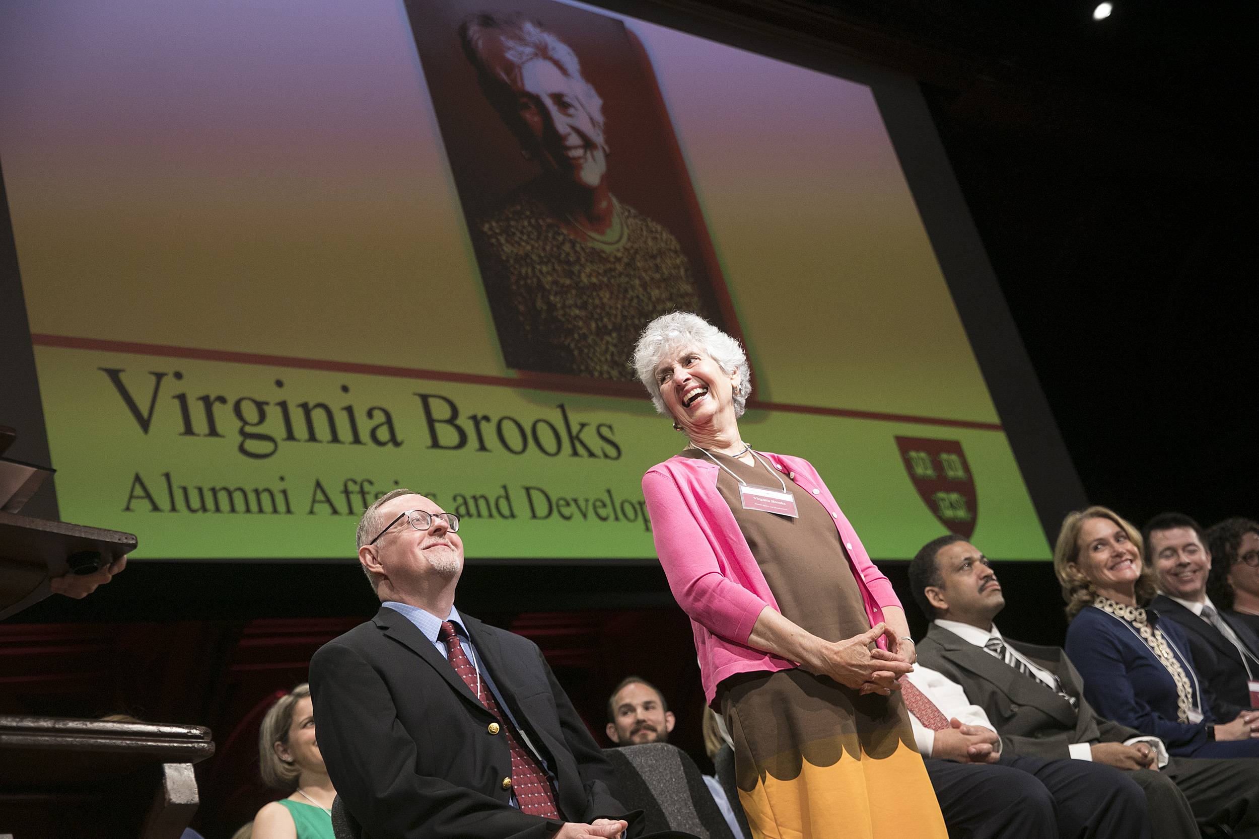 Virginia Brooks laughs onstage