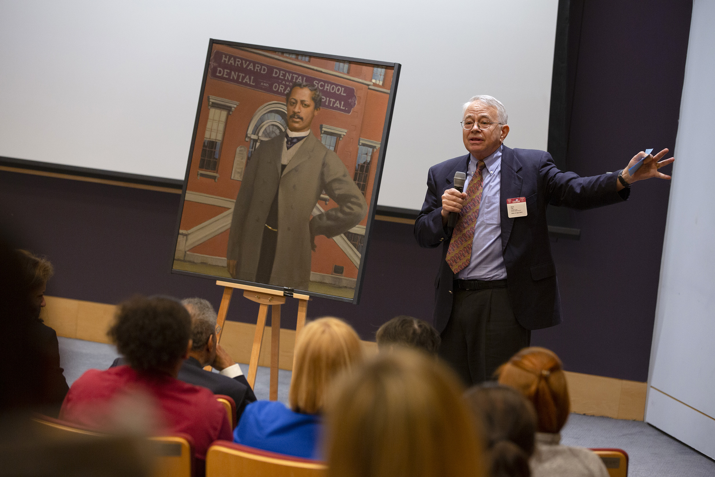 Stephen Coit speaks about the Robert Tanner Freeman portrait during the unveiling.