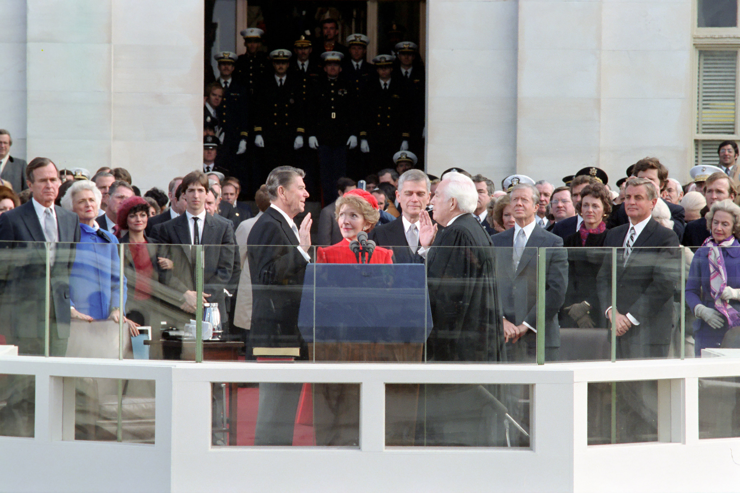 Ronald Reagan being sworn in on Jan. 20, 1981.