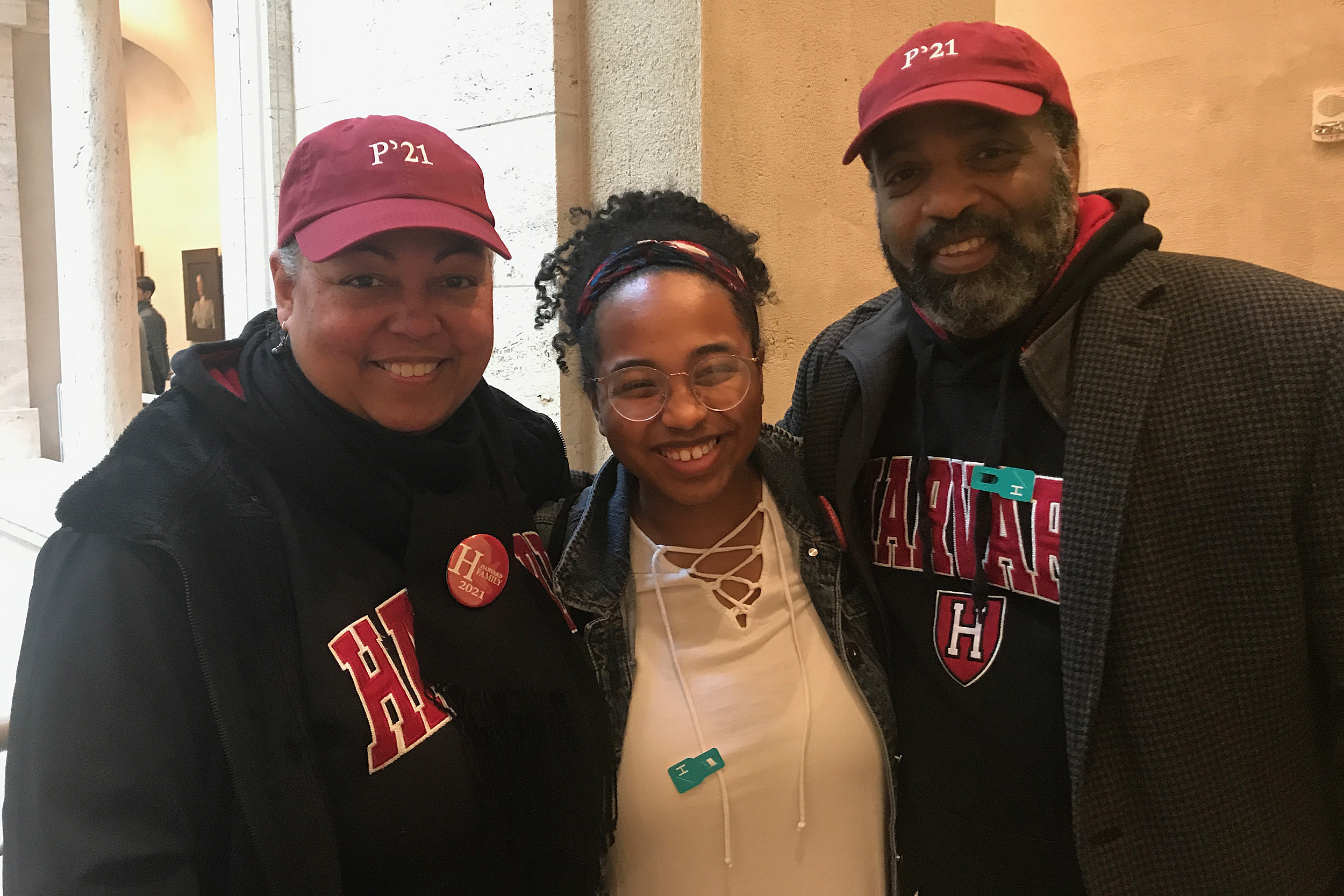 Davis and her parents during Harvard’s Junior Parents Weekend.