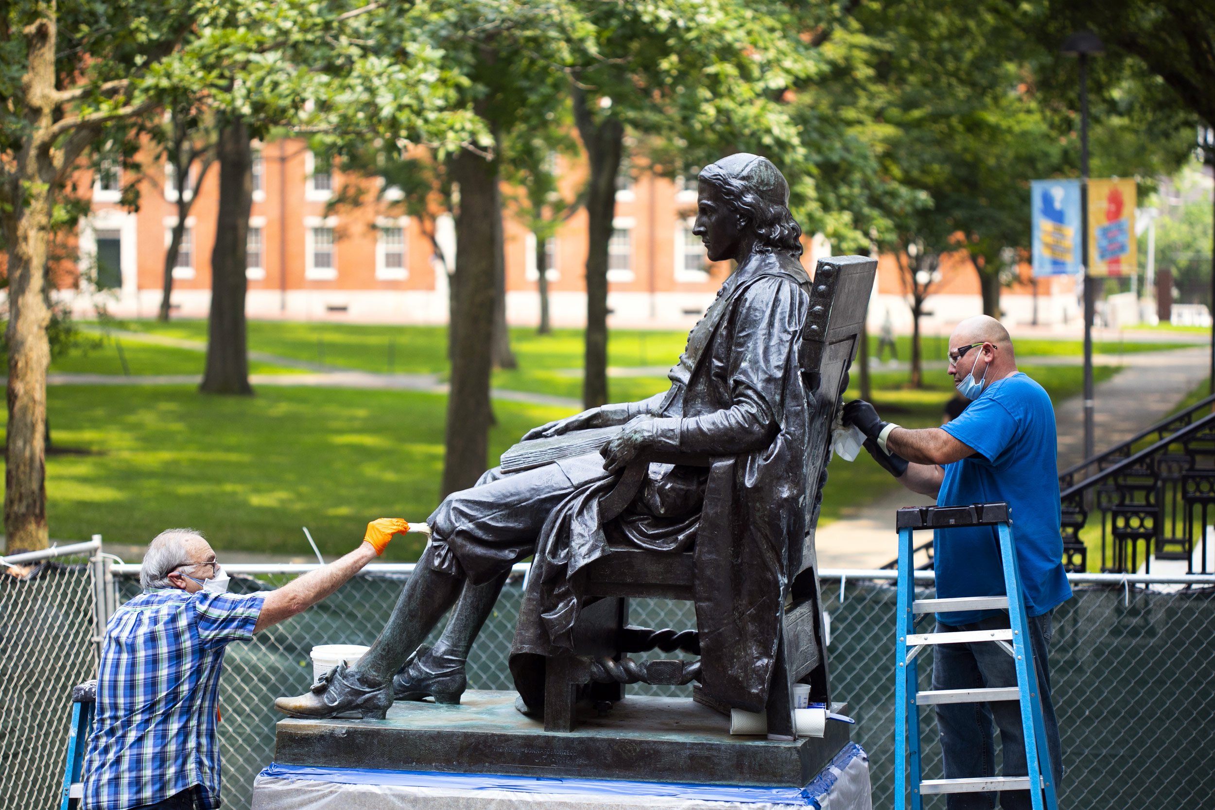 John Harvard statue restoration.