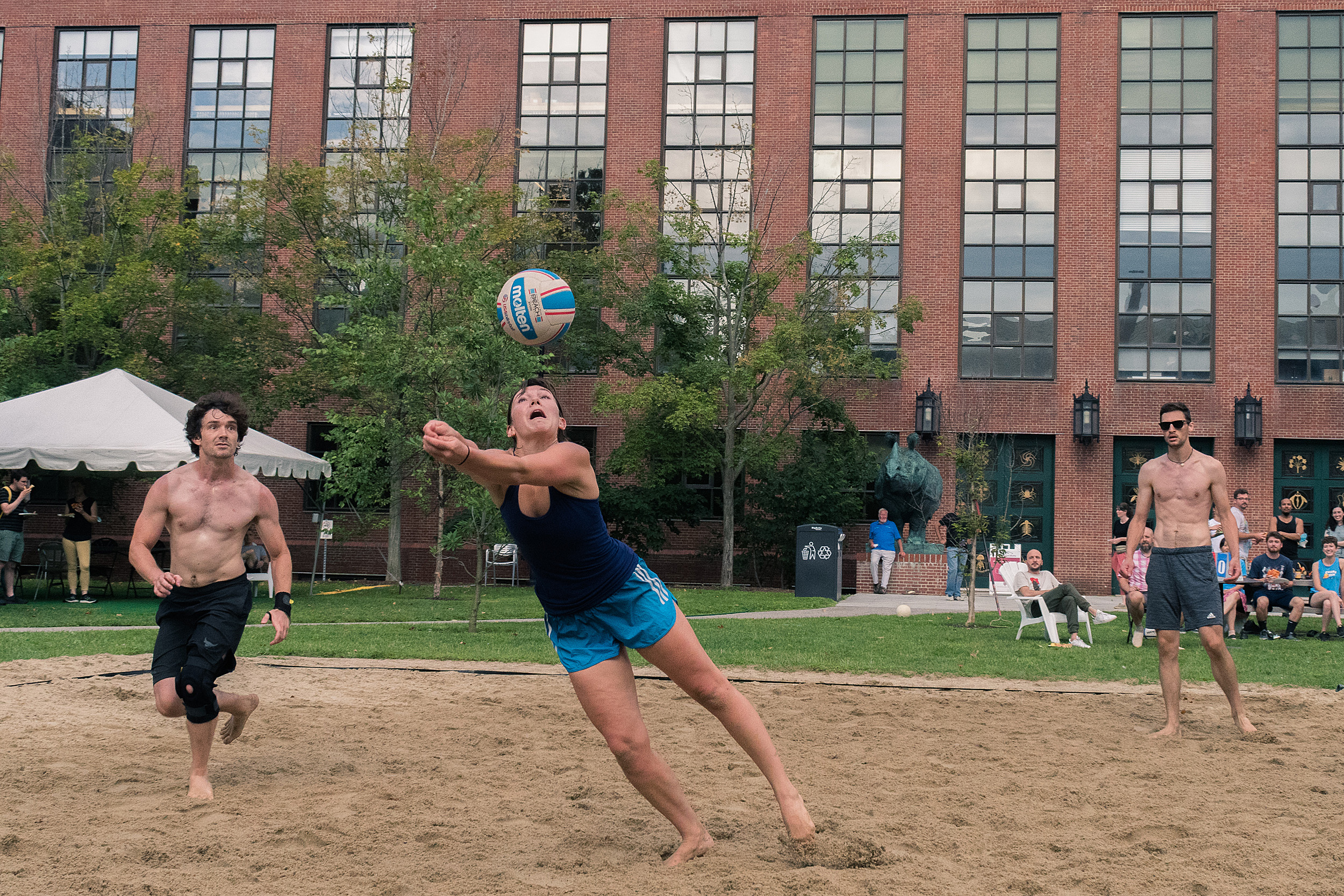 Woman playing volleyball.