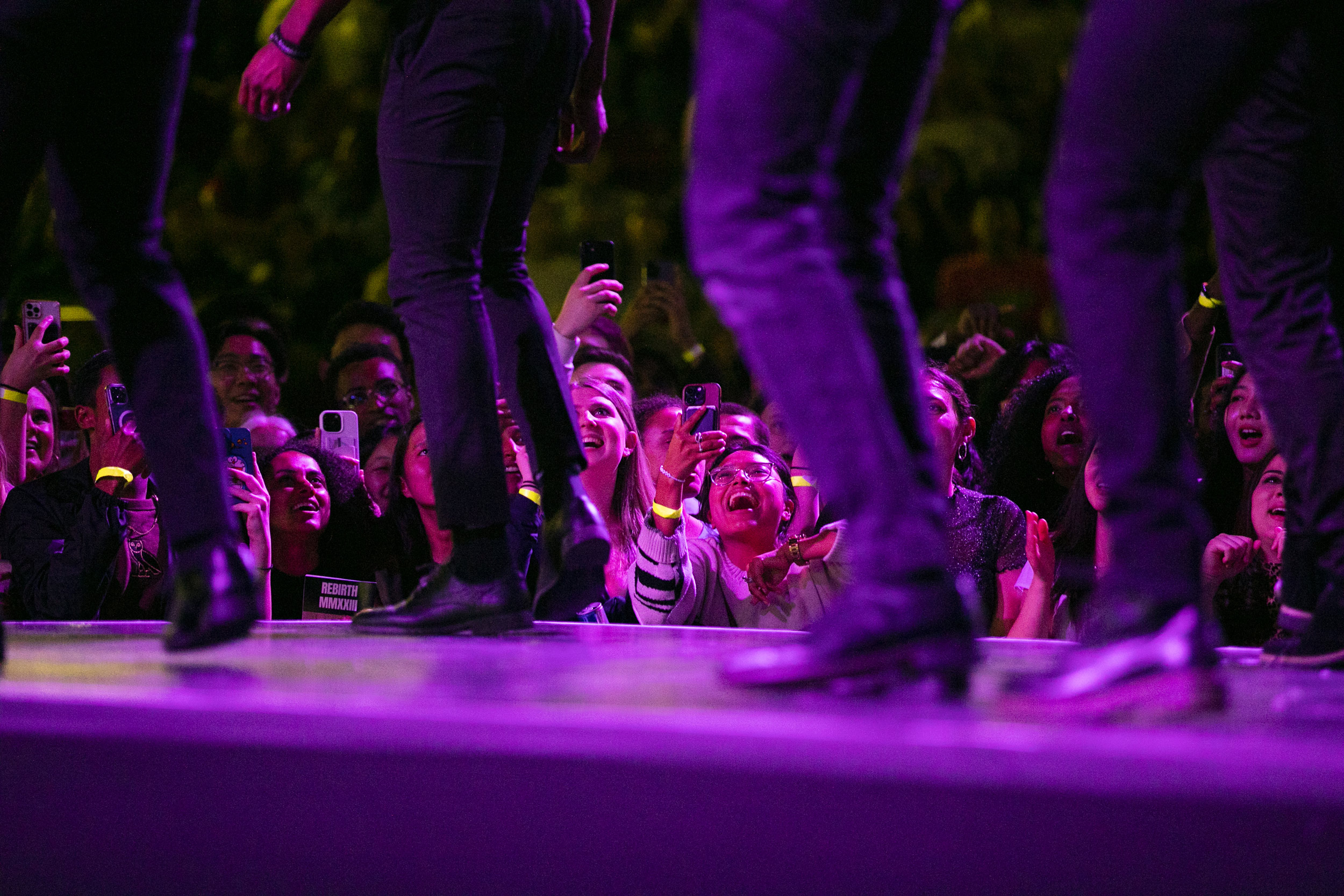 Audience members respond to the performance.