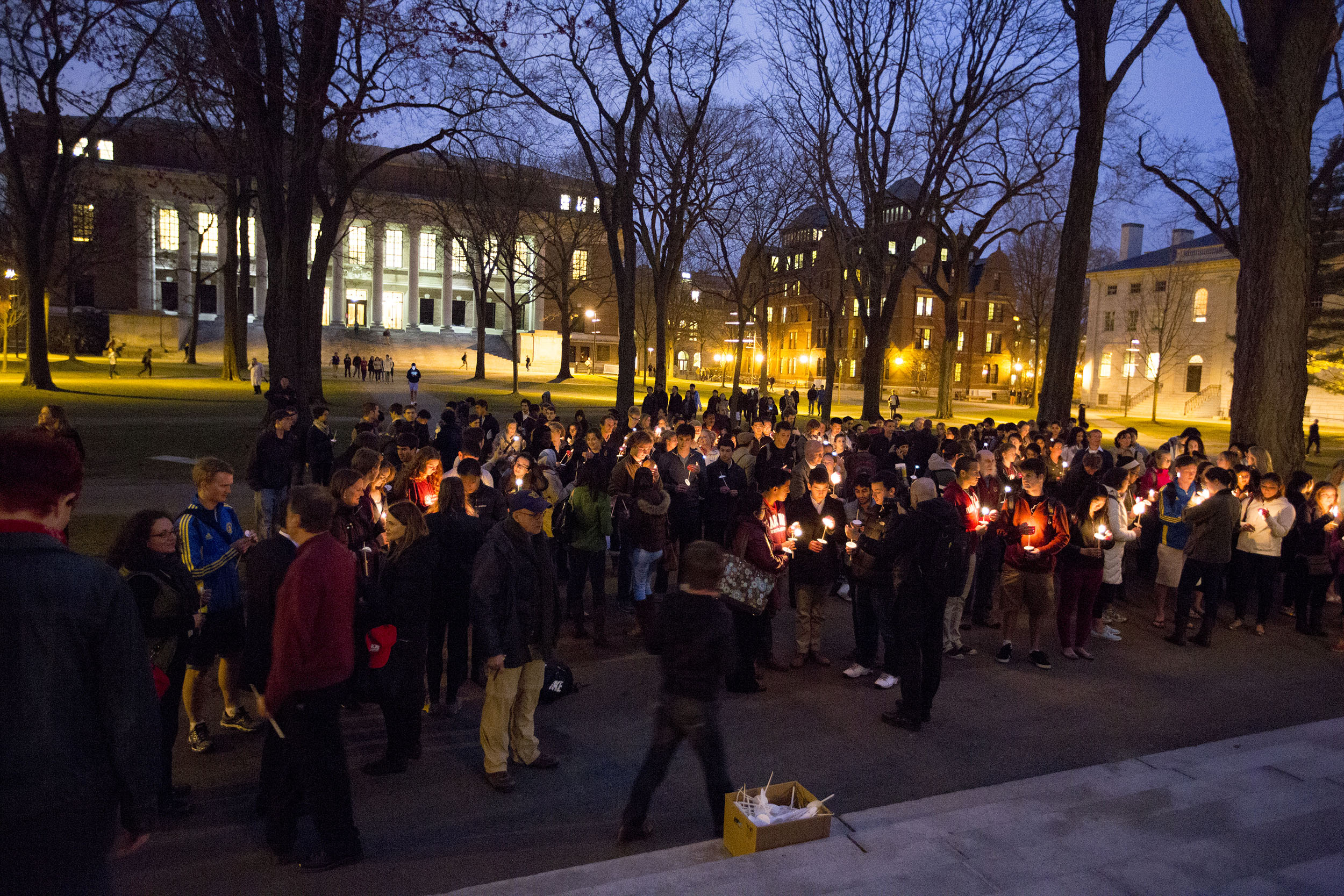 Candlelight vigil in Harvard Yard.