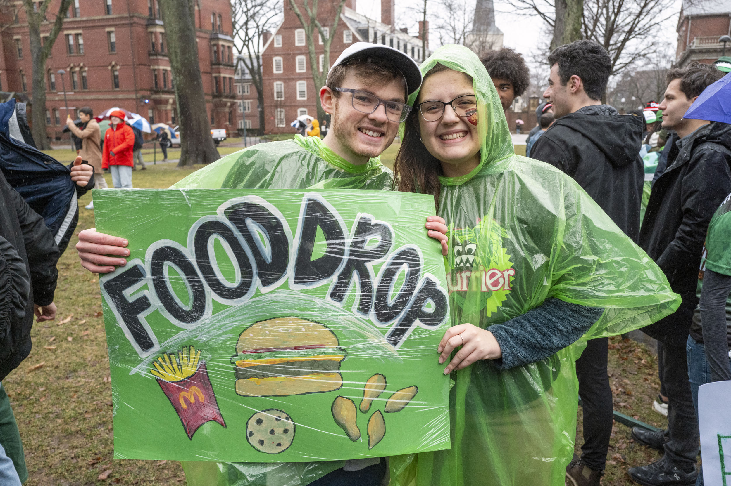 Currier House members give a shout-out to their food drop program.