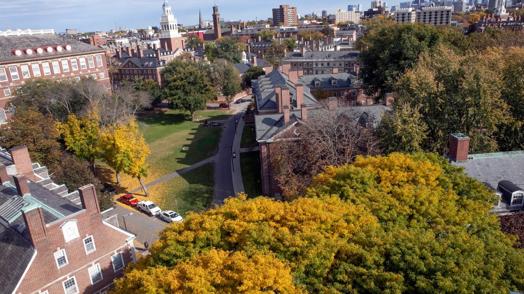 Aerial view of Harvard's campus from Eliot House tower.