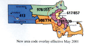 area code map of Massachusetts