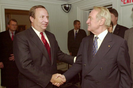 German President Johannes Rau with Lawrence Summers