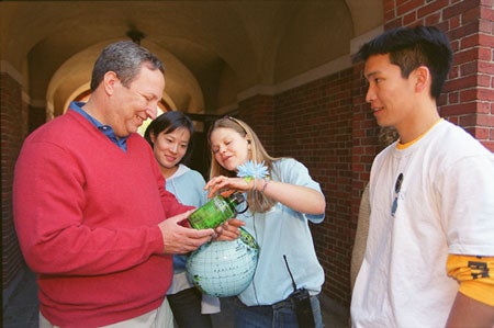 President Summers with students at