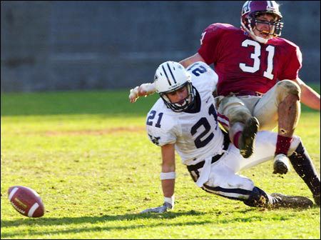 John Perry thwarts a pass meant for Yale's Ralph