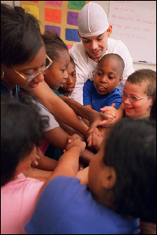 Counselor with campers