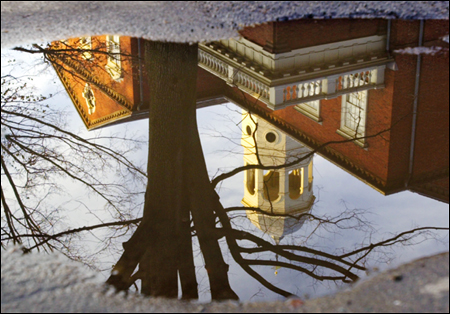 Harvard Hall in reflection